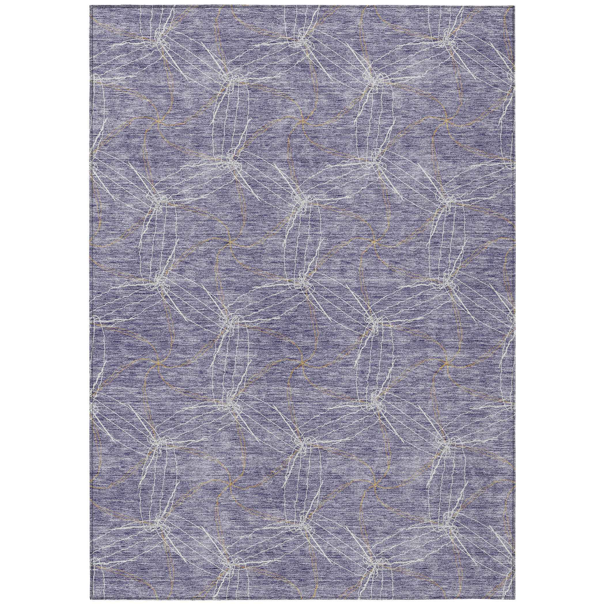 3' X 5' Purple And Ivory Geometric Washable Indoor Outdoor Area Rug
