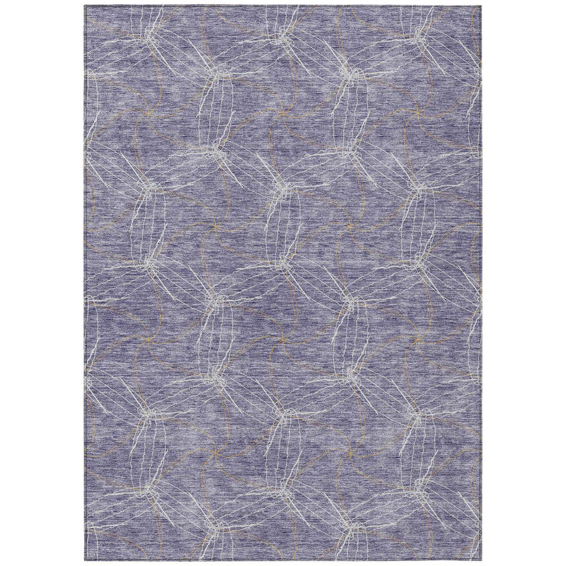 3' X 5' Purple And Ivory Geometric Washable Indoor Outdoor Area Rug