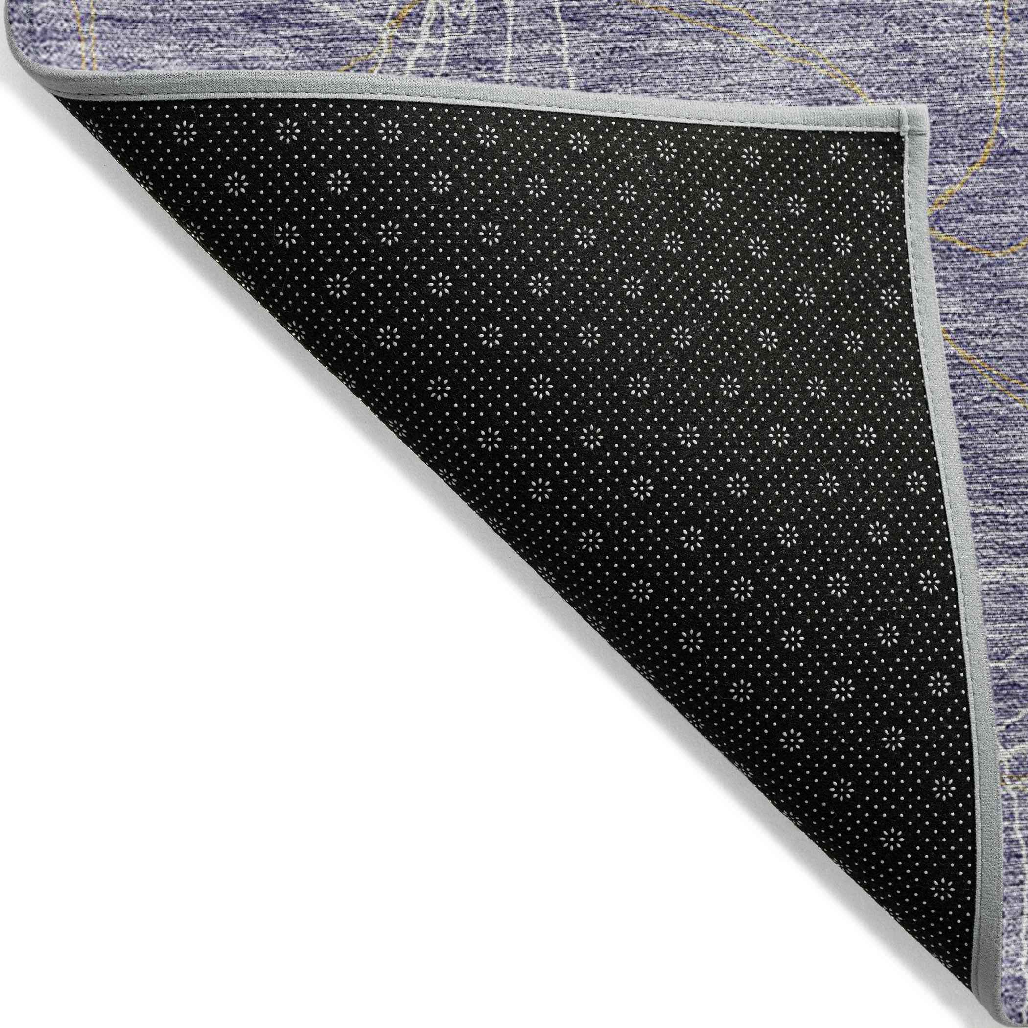 3' X 5' Purple And Ivory Geometric Washable Indoor Outdoor Area Rug