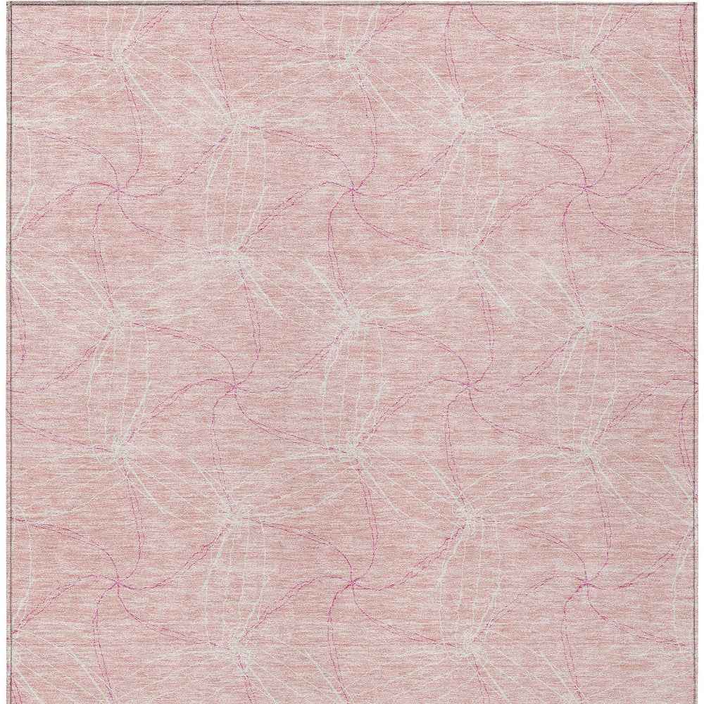 9' X 12' Pink And Ivory Geometric Washable Indoor Outdoor Area Rug