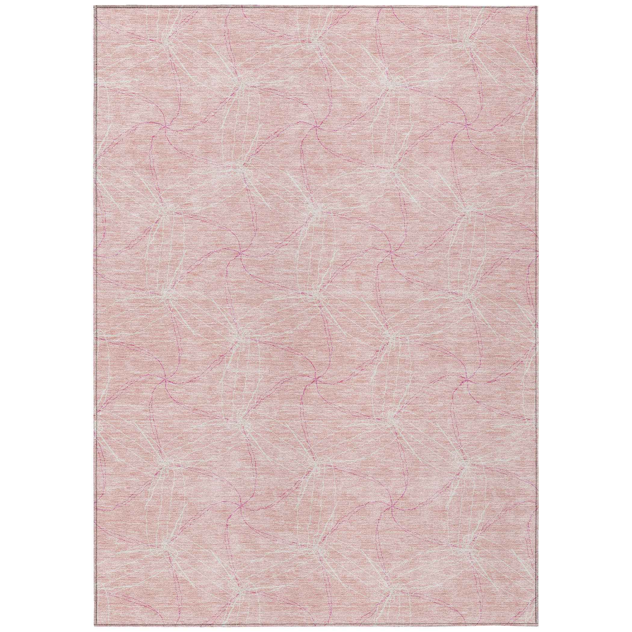 9' X 12' Pink And Ivory Geometric Washable Indoor Outdoor Area Rug