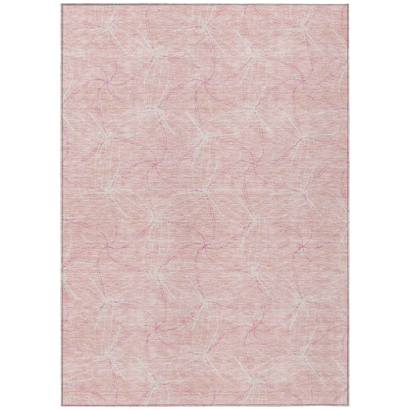 9' X 12' Pink And Ivory Geometric Washable Indoor Outdoor Area Rug