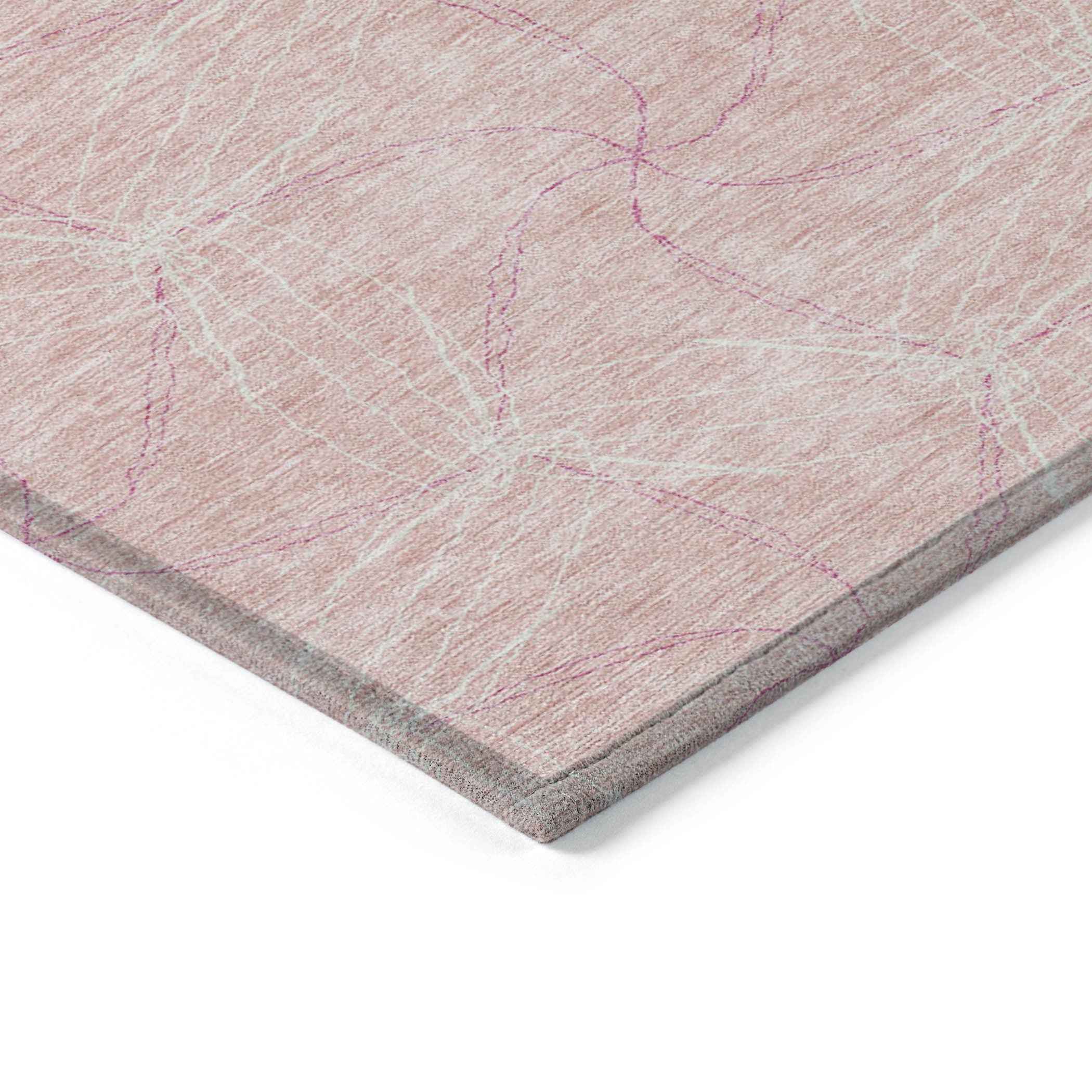 9' X 12' Pink And Ivory Geometric Washable Indoor Outdoor Area Rug