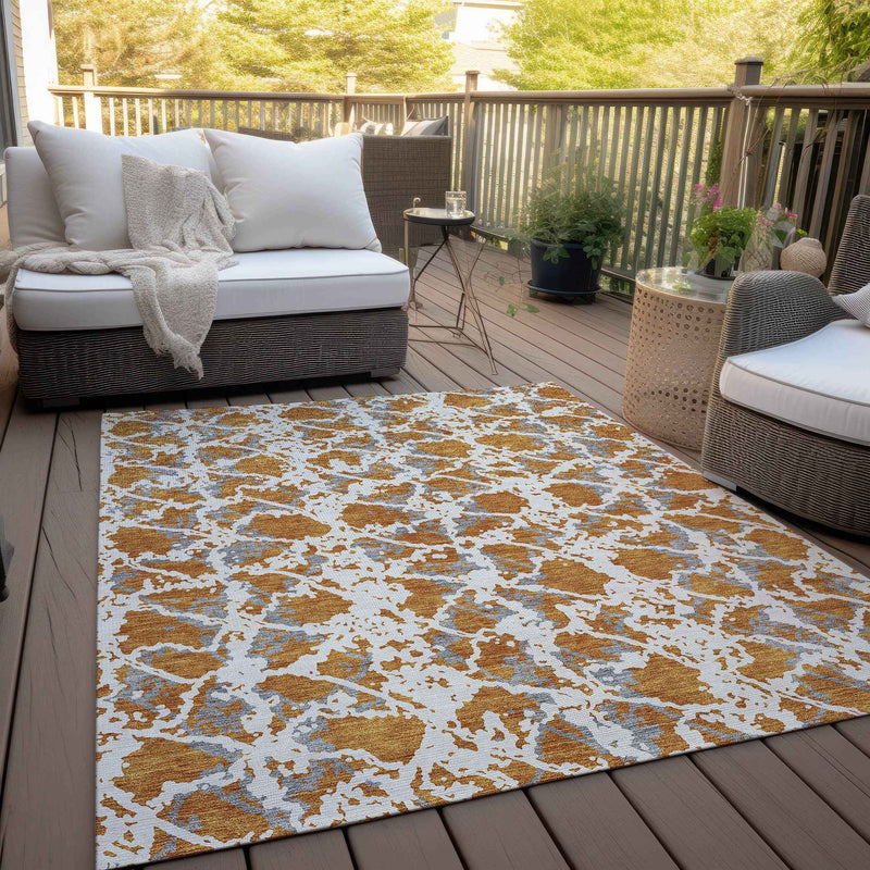 5' X 8' Copper And Ivory Abstract Washable Indoor Outdoor Area Rug
