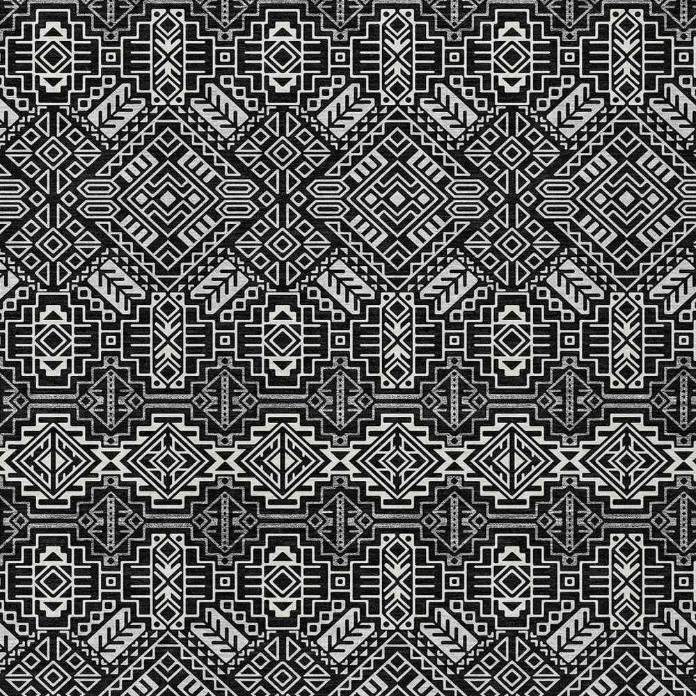 3' X 5' Black And Ivory Tribal Washable Indoor Outdoor Area Rug