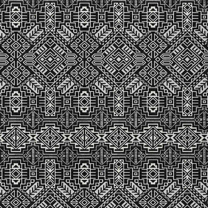 3' X 5' Black And Ivory Tribal Washable Indoor Outdoor Area Rug