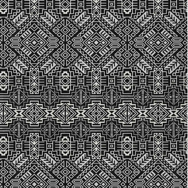 5' X 8' Black And Ivory Tribal Washable Indoor Outdoor Area Rug