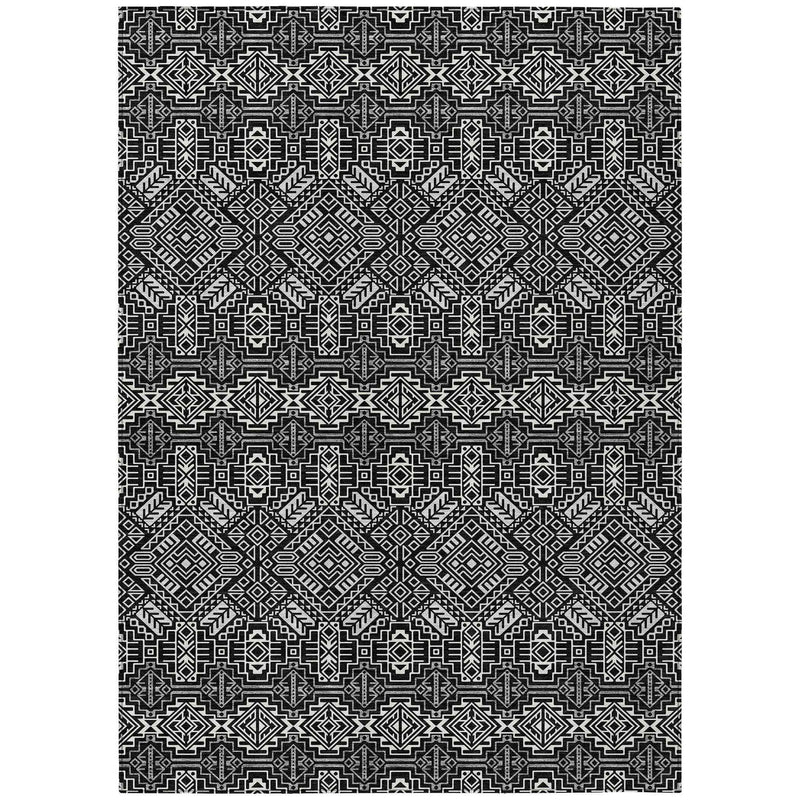 10' X 14' Black And Ivory Tribal Washable Indoor Outdoor Area Rug