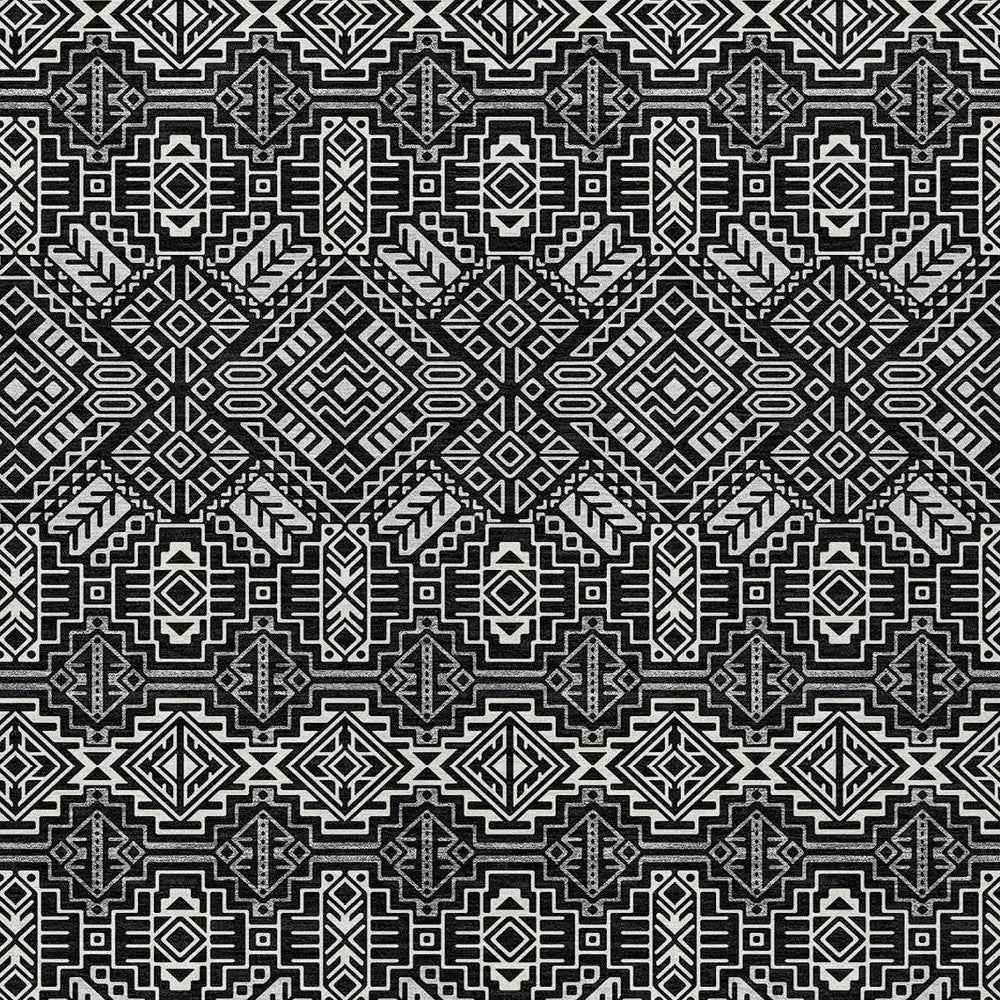 10' X 14' Black And Ivory Tribal Washable Indoor Outdoor Area Rug