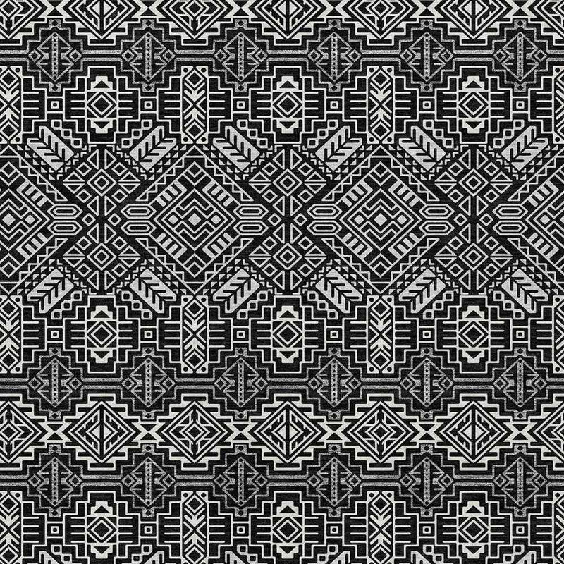 10' X 14' Black And Ivory Tribal Washable Indoor Outdoor Area Rug