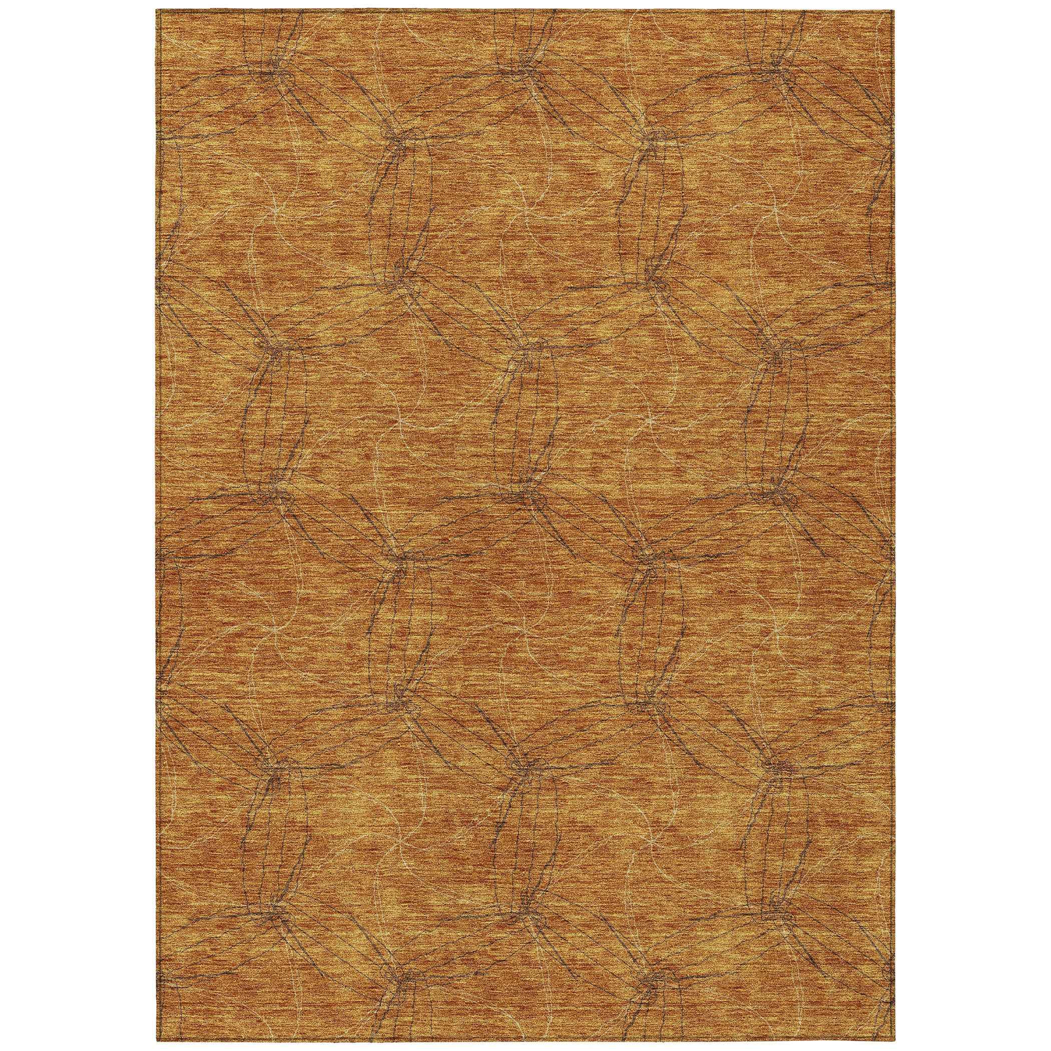 10' X 14' Copper And Ivory Geometric Washable Indoor Outdoor Area Rug