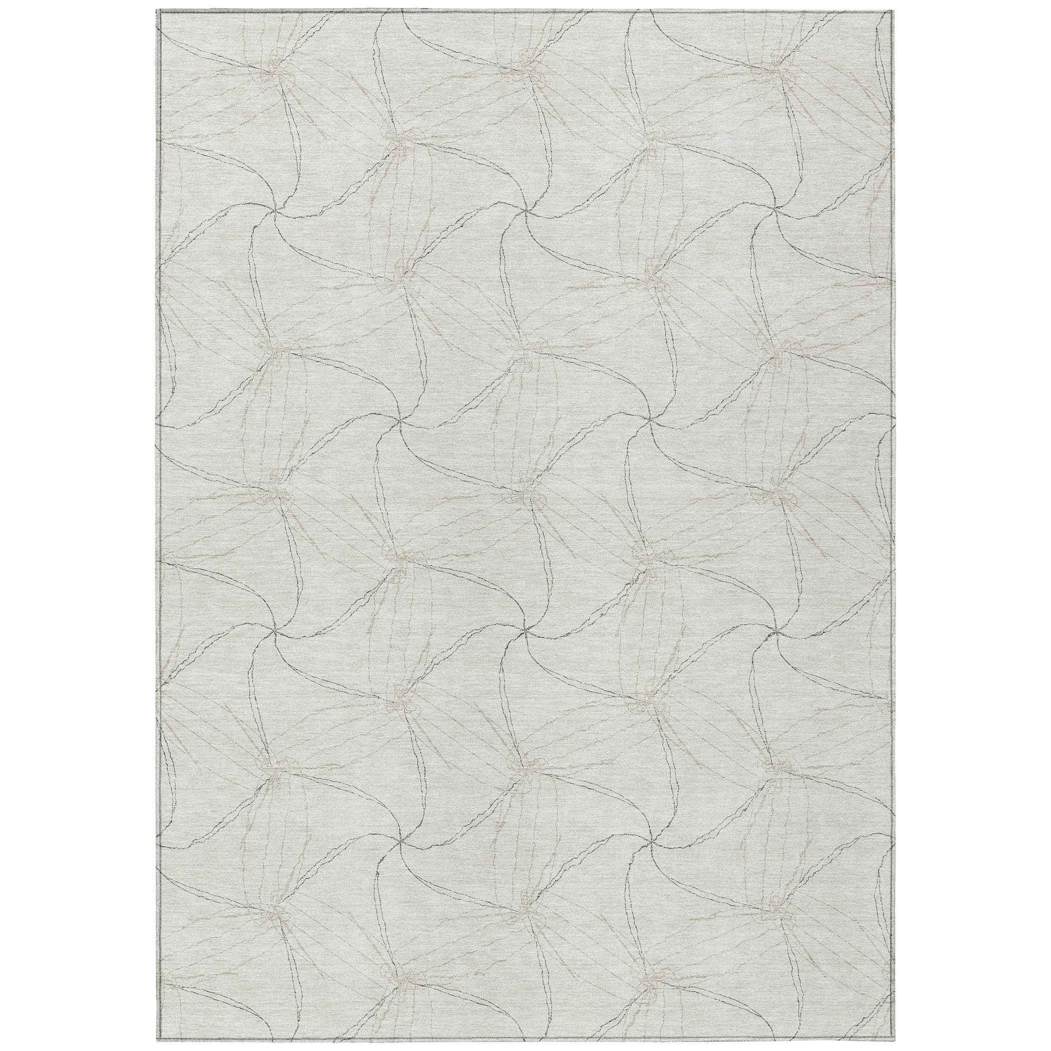 3' X 5' Ivory And Taupe Geometric Washable Indoor Outdoor Area Rug