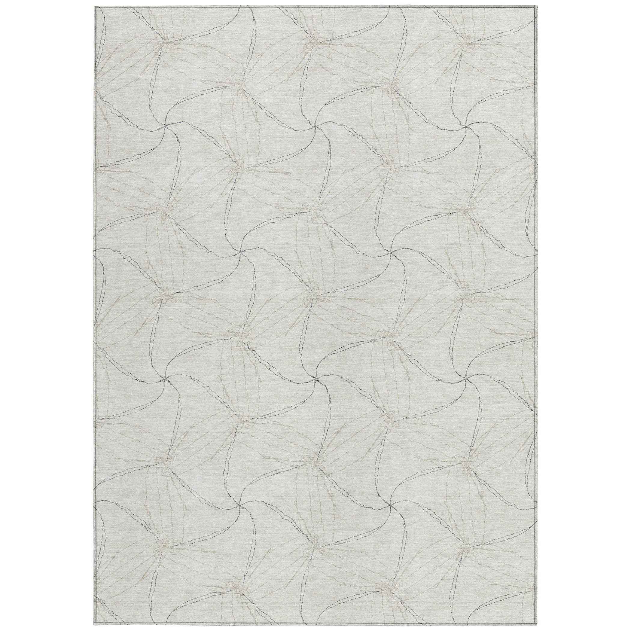 3' X 5' Ivory And Taupe Geometric Washable Indoor Outdoor Area Rug