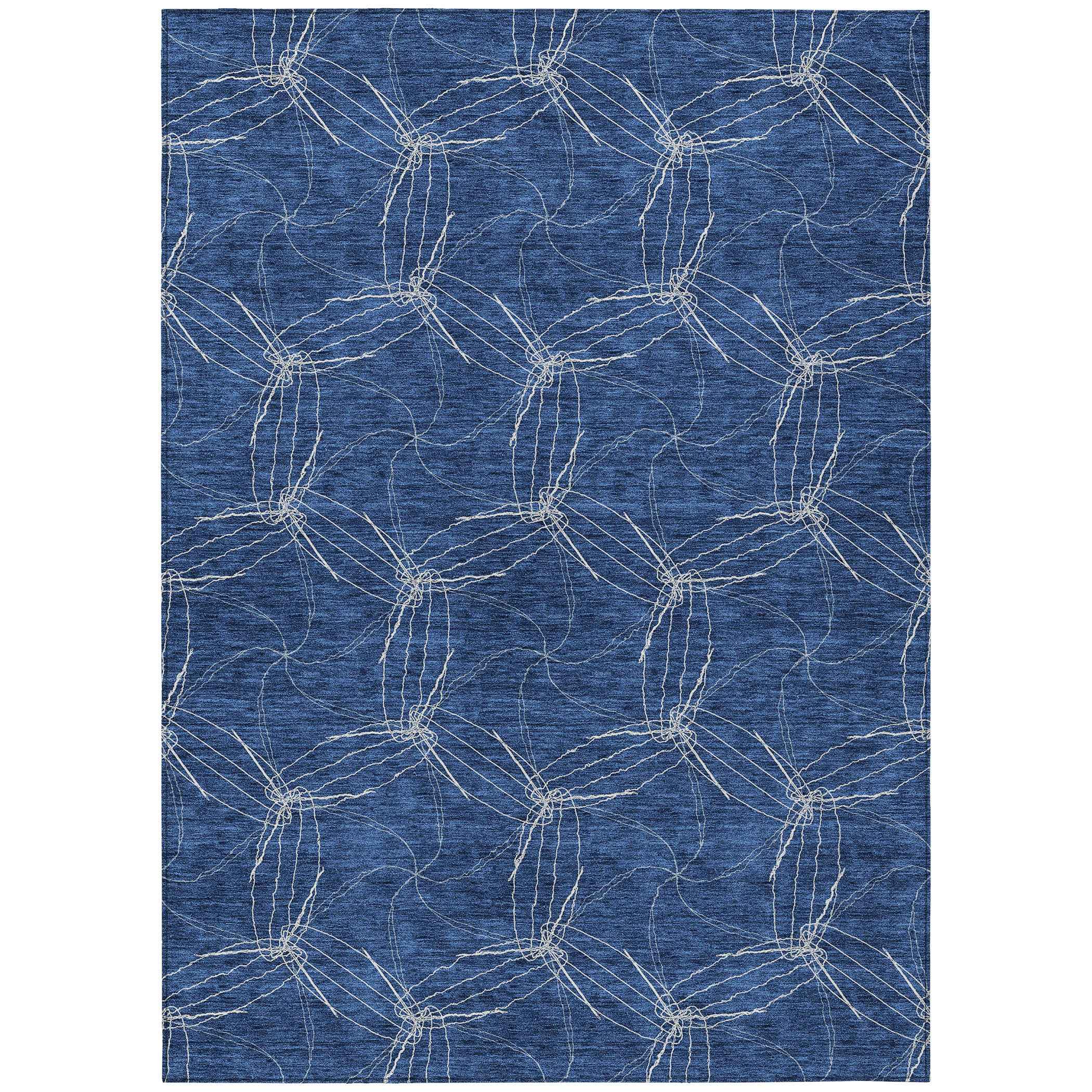 8' X 10' Navy Blue And Ivory Geometric Washable Indoor Outdoor Area Rug