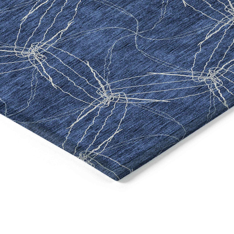 8' X 10' Navy Blue And Ivory Geometric Washable Indoor Outdoor Area Rug