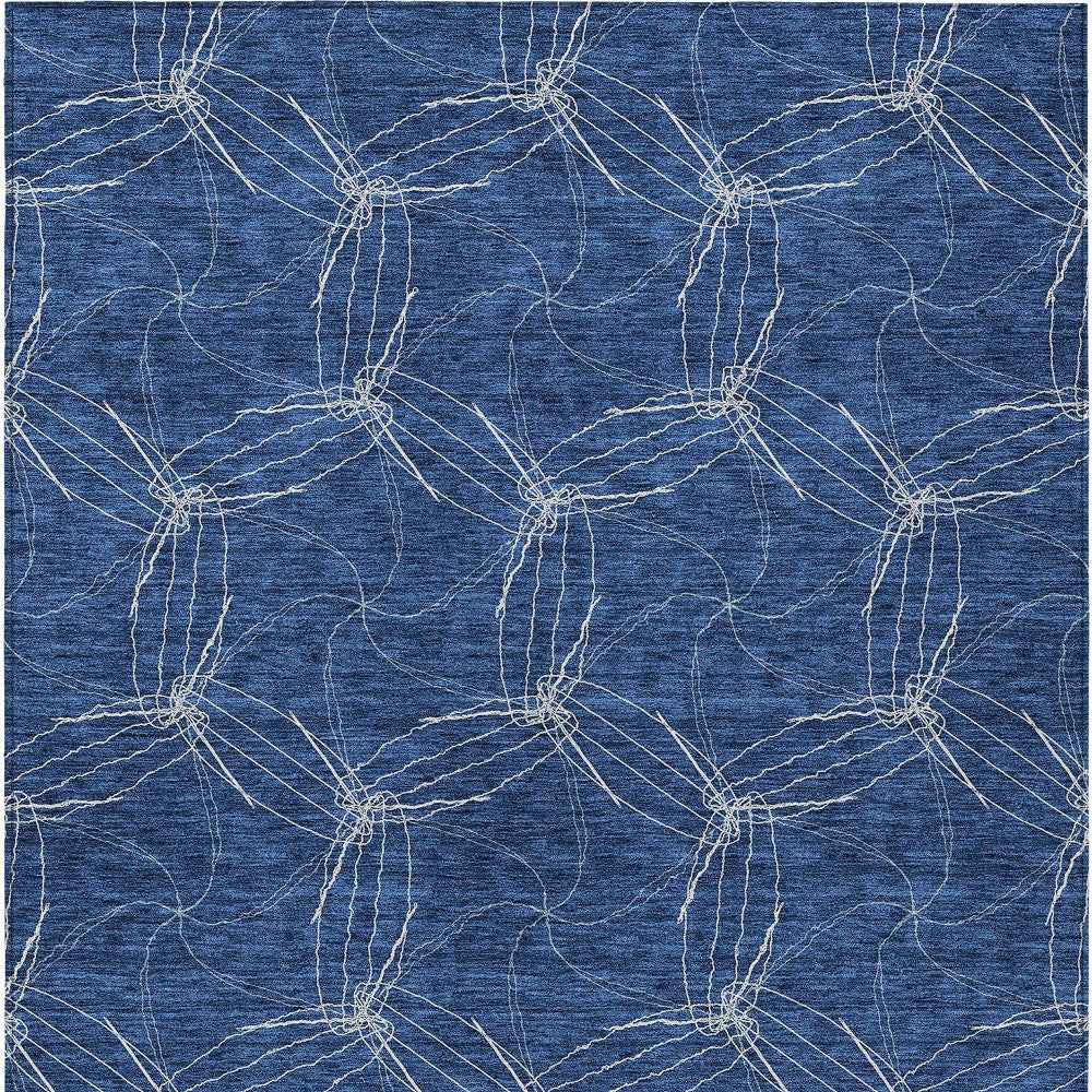 8' X 10' Navy Blue And Ivory Geometric Washable Indoor Outdoor Area Rug