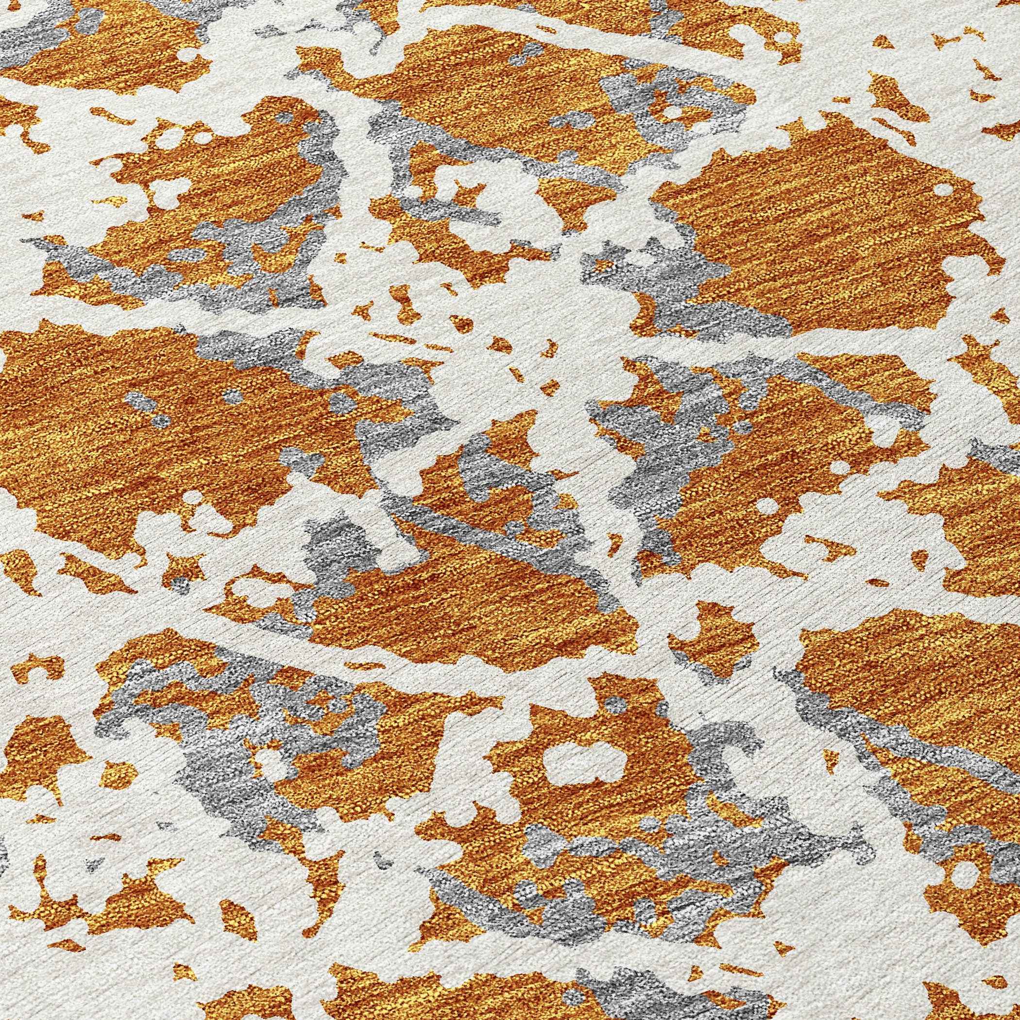 8' Copper And Ivory Round Abstract Washable Indoor Outdoor Area Rug