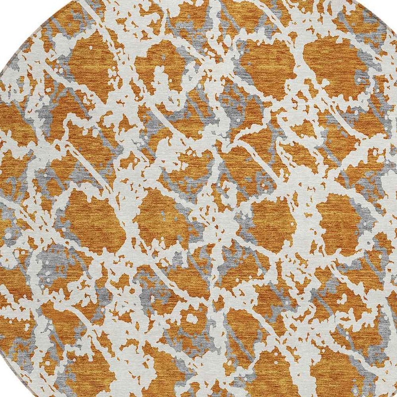 8' Copper And Ivory Round Abstract Washable Indoor Outdoor Area Rug
