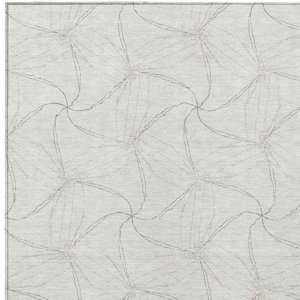 9' X 12' Ivory And Taupe Geometric Washable Indoor Outdoor Area Rug