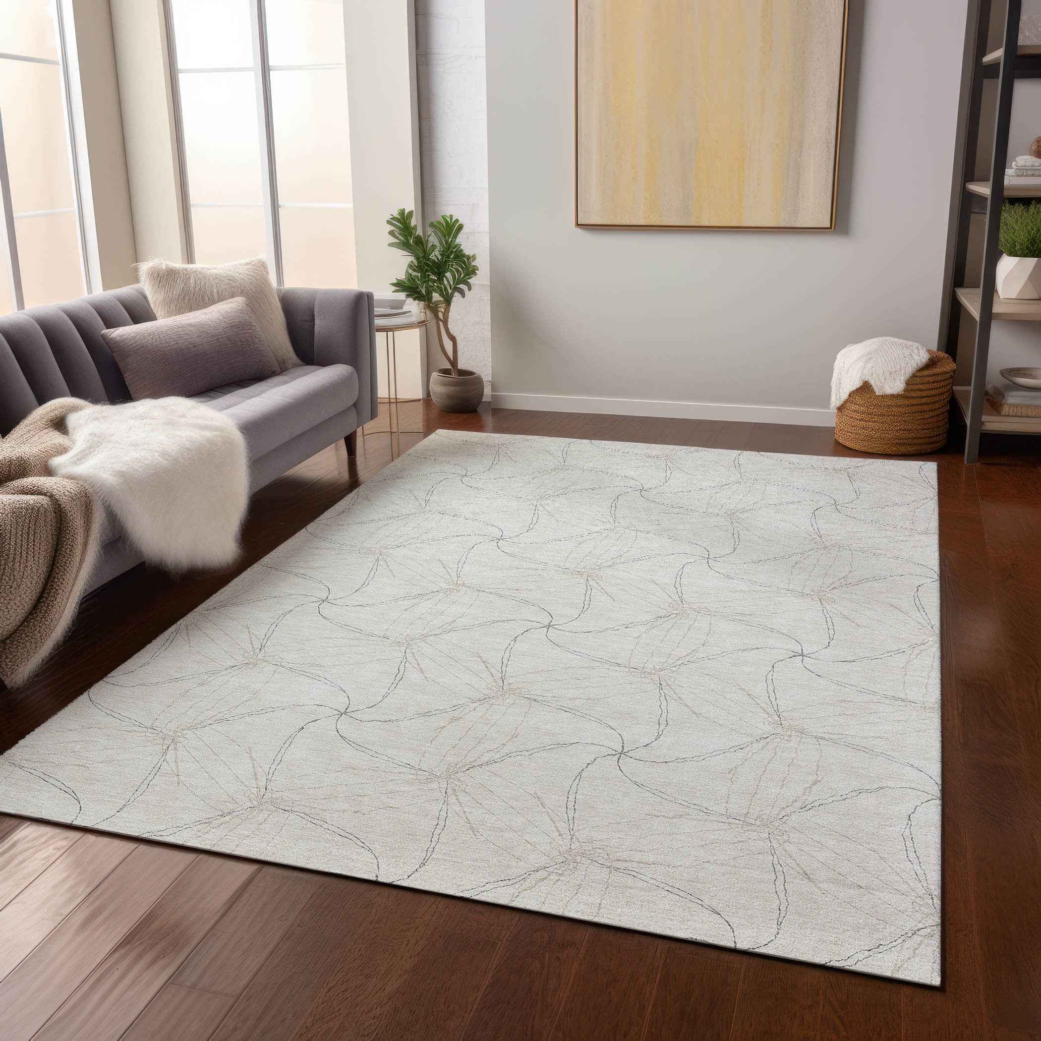 9' X 12' Ivory And Taupe Geometric Washable Indoor Outdoor Area Rug