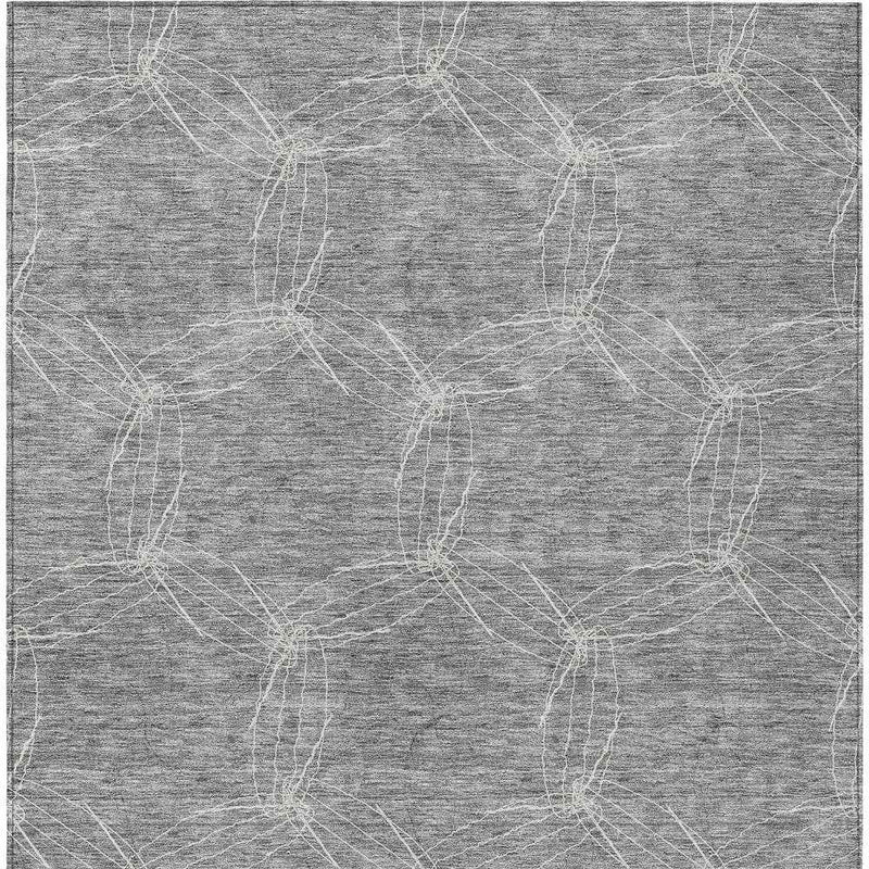 5' X 8' Gray And Ivory Geometric Washable Indoor Outdoor Area Rug