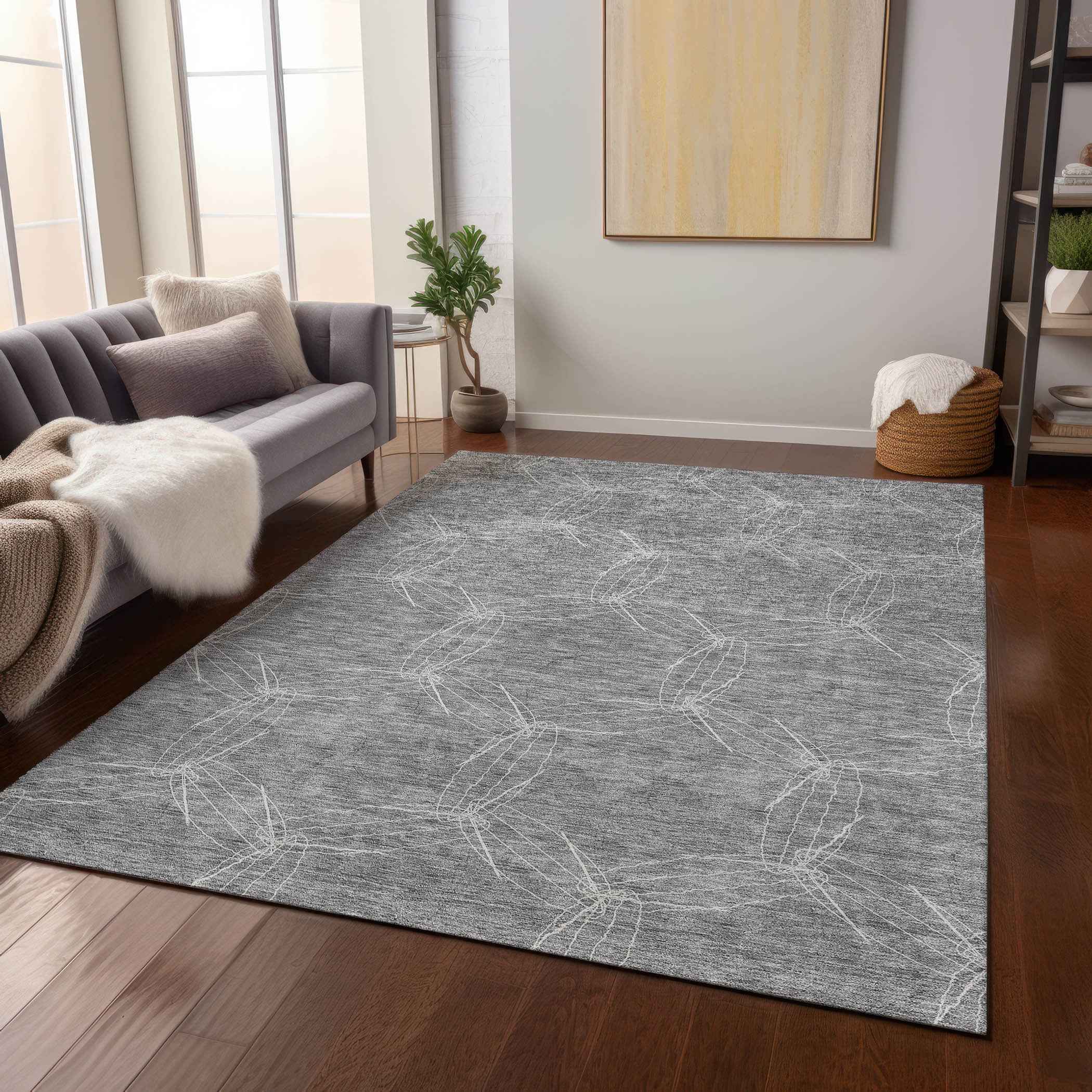 5' X 8' Gray And Ivory Geometric Washable Indoor Outdoor Area Rug