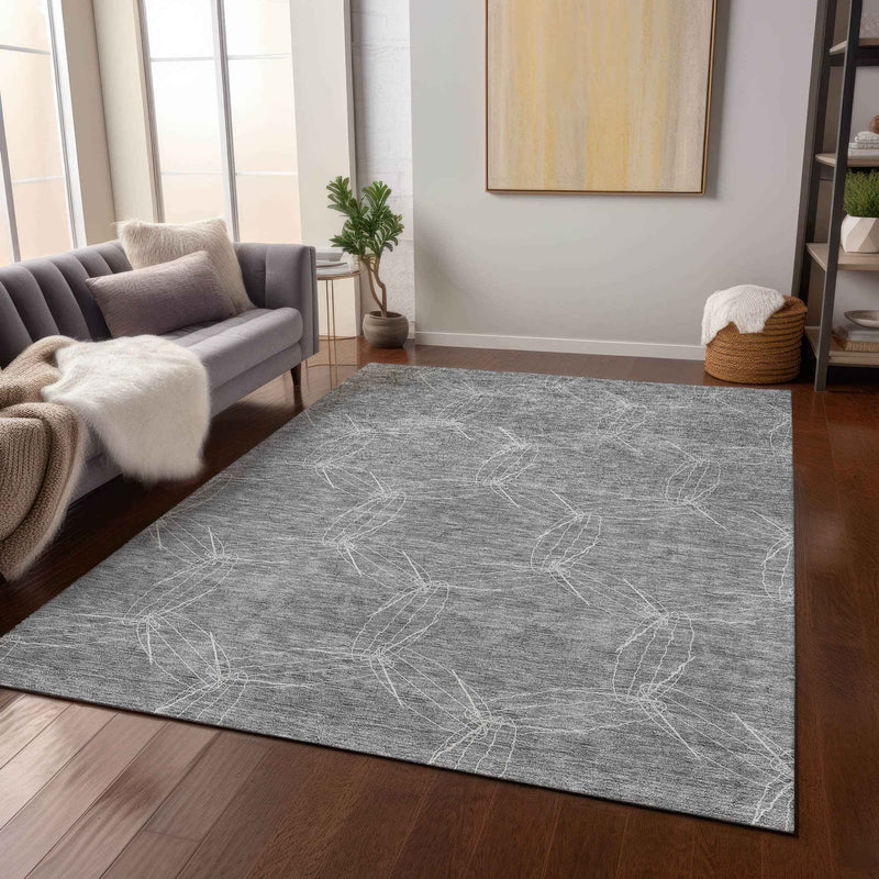 5' X 8' Gray And Ivory Geometric Washable Indoor Outdoor Area Rug