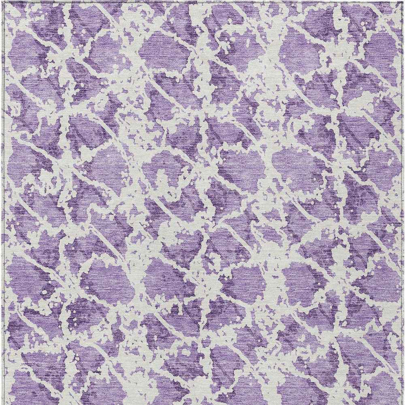 8' X 10' Lilac And Ivory Abstract Washable Indoor Outdoor Area Rug