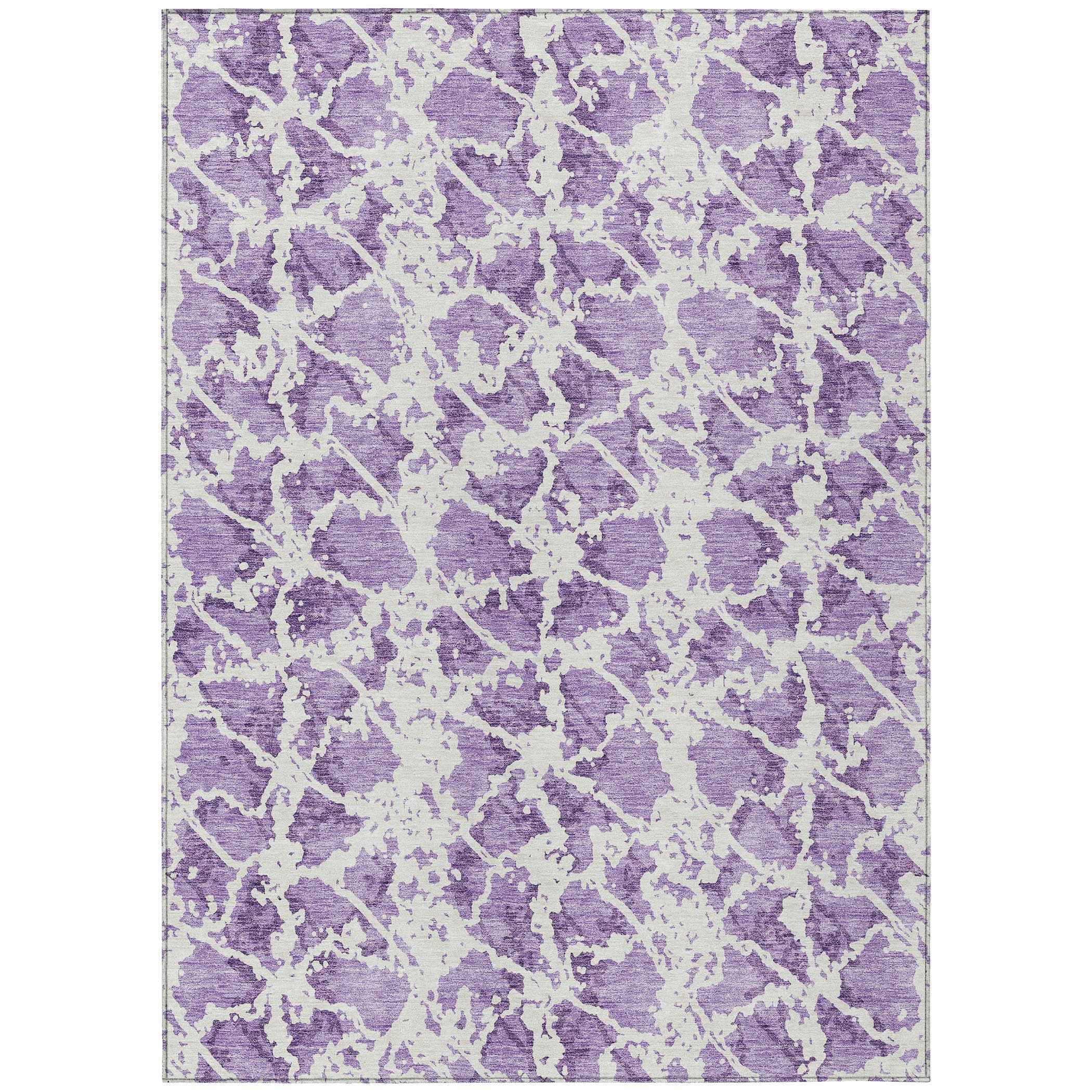 8' X 10' Lilac And Ivory Abstract Washable Indoor Outdoor Area Rug