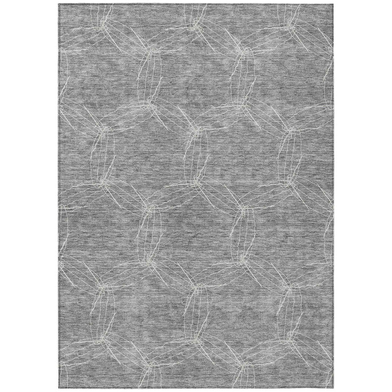8' X 10' Gray And Ivory Geometric Washable Indoor Outdoor Area Rug
