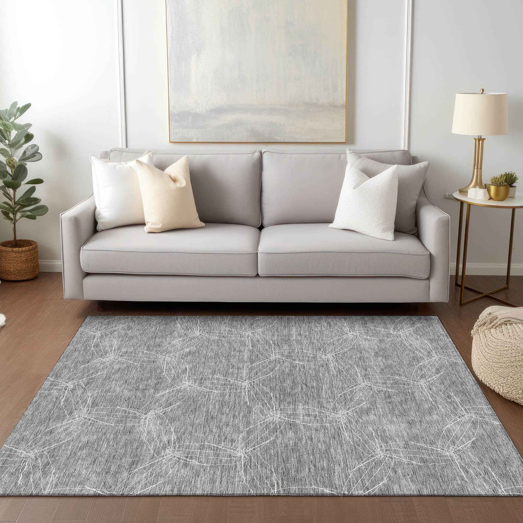 8' X 10' Gray And Ivory Geometric Washable Indoor Outdoor Area Rug