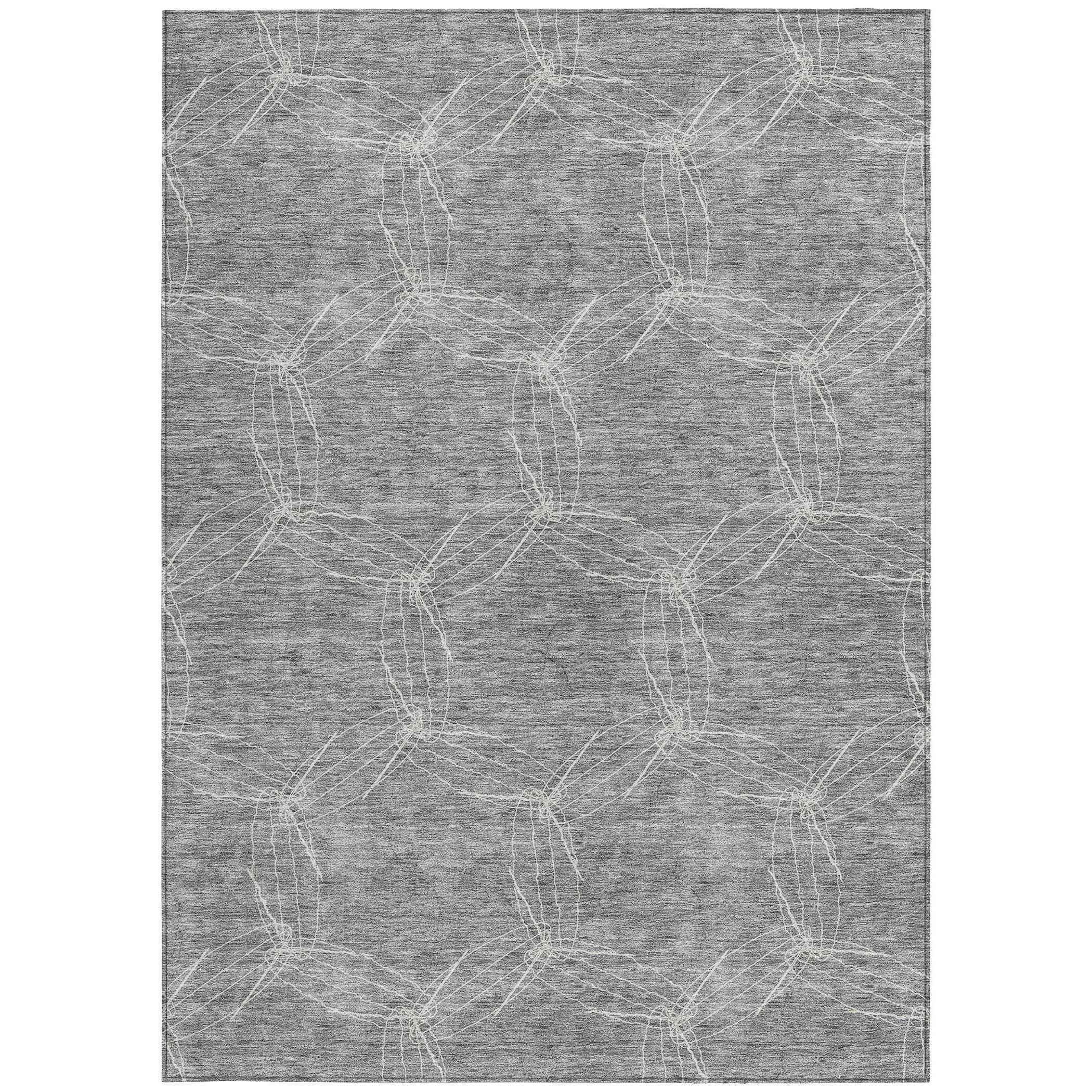 8' X 10' Gray And Ivory Geometric Washable Indoor Outdoor Area Rug