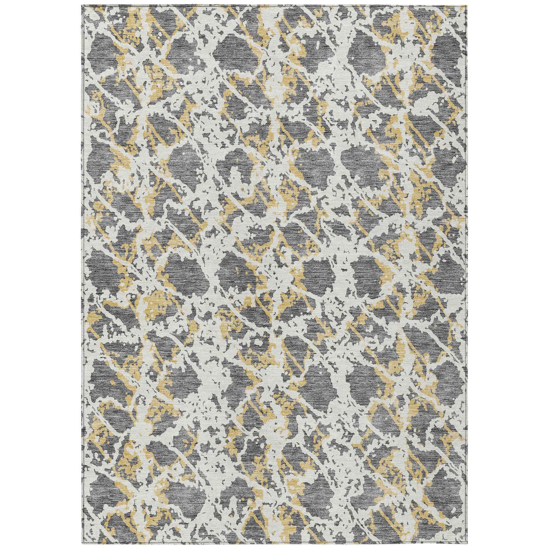 9' X 12' Gray And Ivory Abstract Washable Indoor Outdoor Area Rug