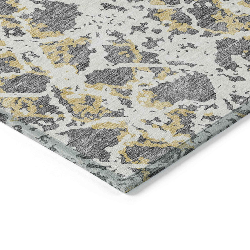 9' X 12' Gray And Ivory Abstract Washable Indoor Outdoor Area Rug