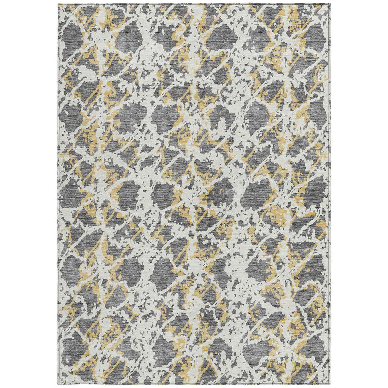 9' X 12' Gray And Ivory Abstract Washable Indoor Outdoor Area Rug