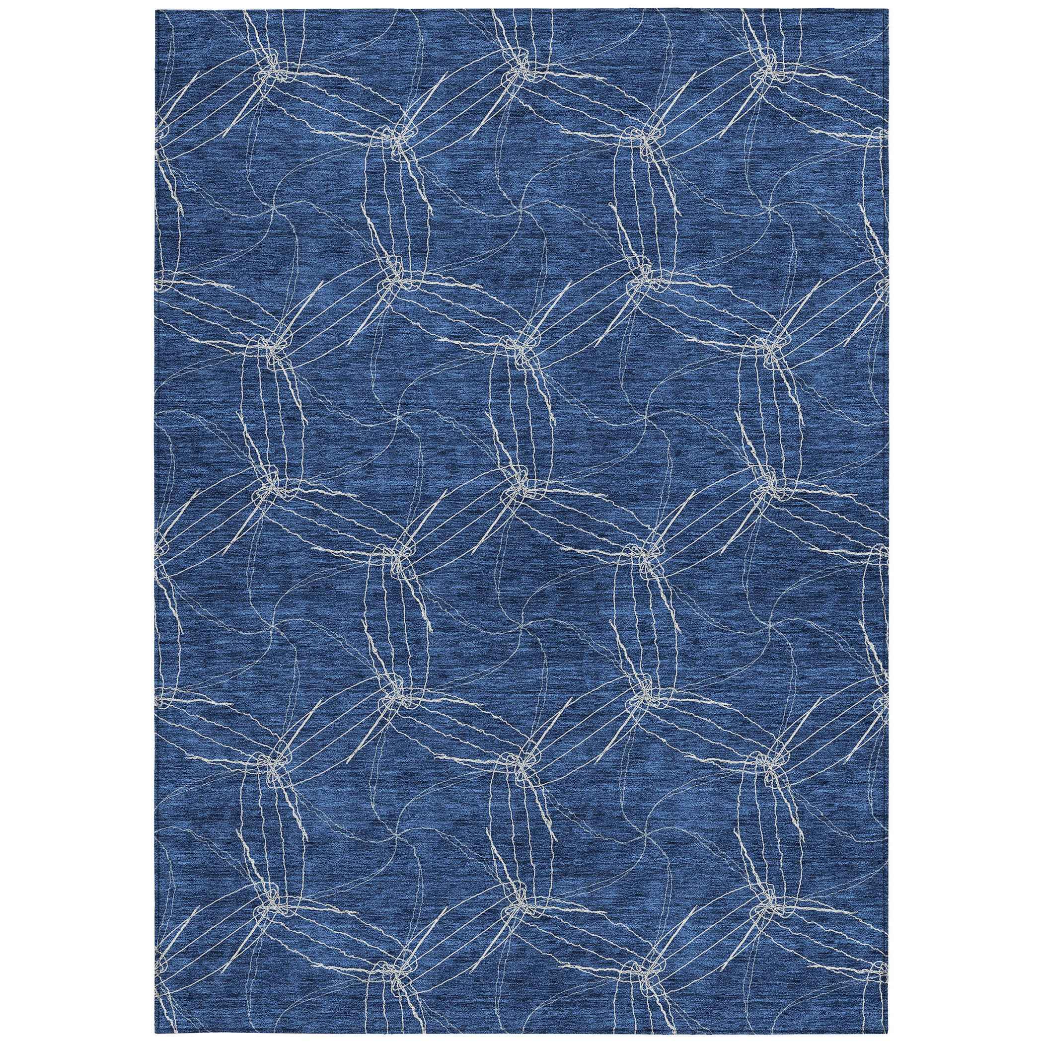 9' X 12' Navy Blue And Ivory Geometric Washable Indoor Outdoor Area Rug