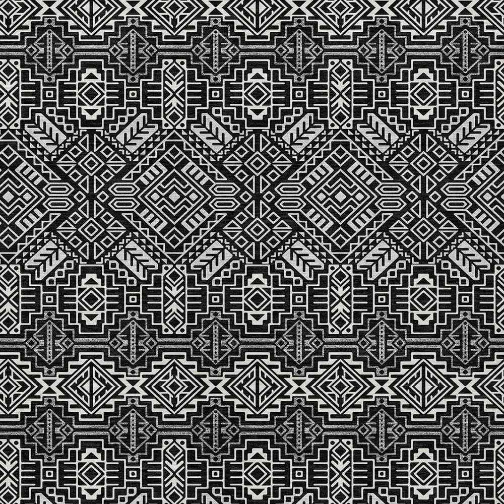 8' X 10' Black And Ivory Tribal Washable Indoor Outdoor Area Rug
