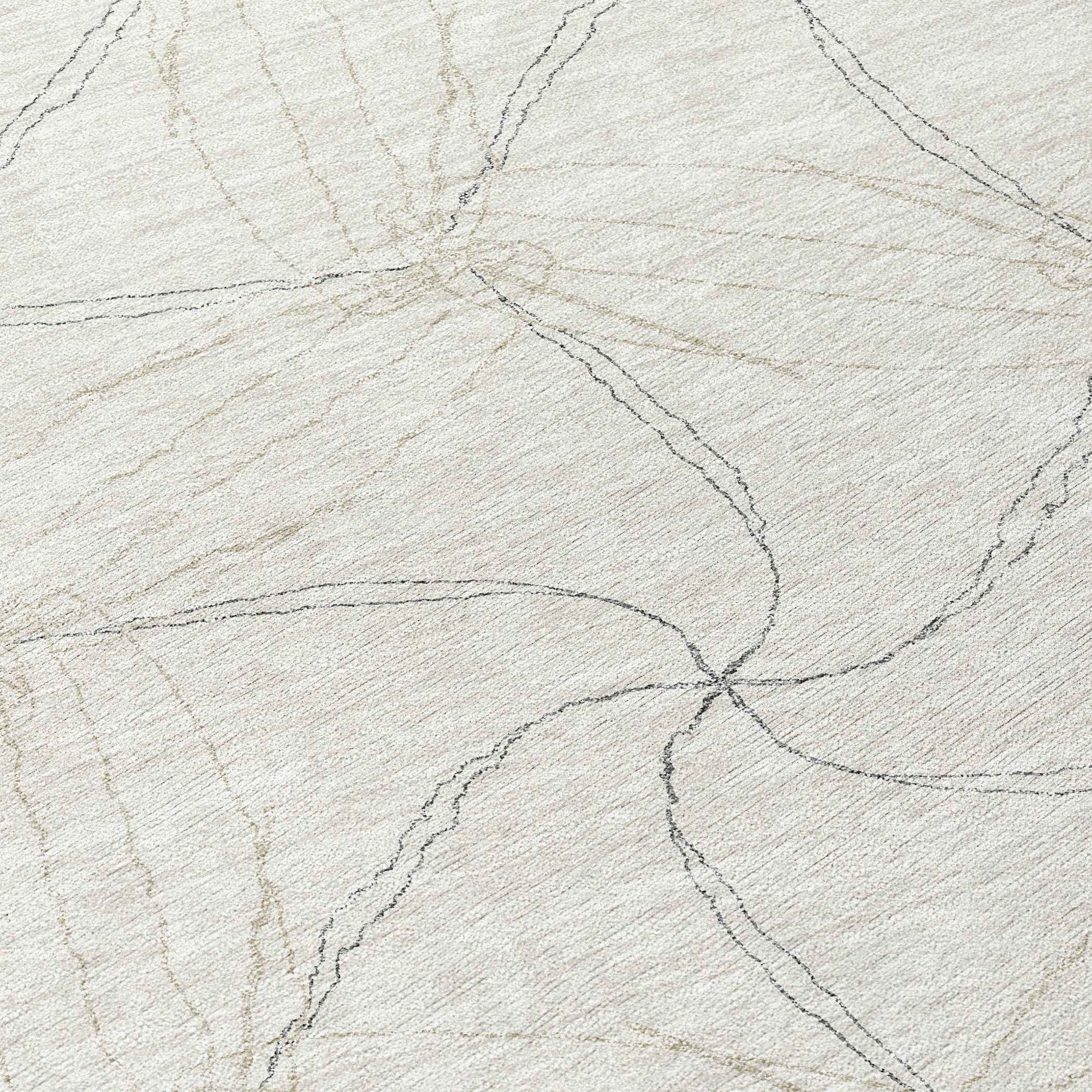 8' Ivory And Taupe Round Geometric Washable Indoor Outdoor Area Rug