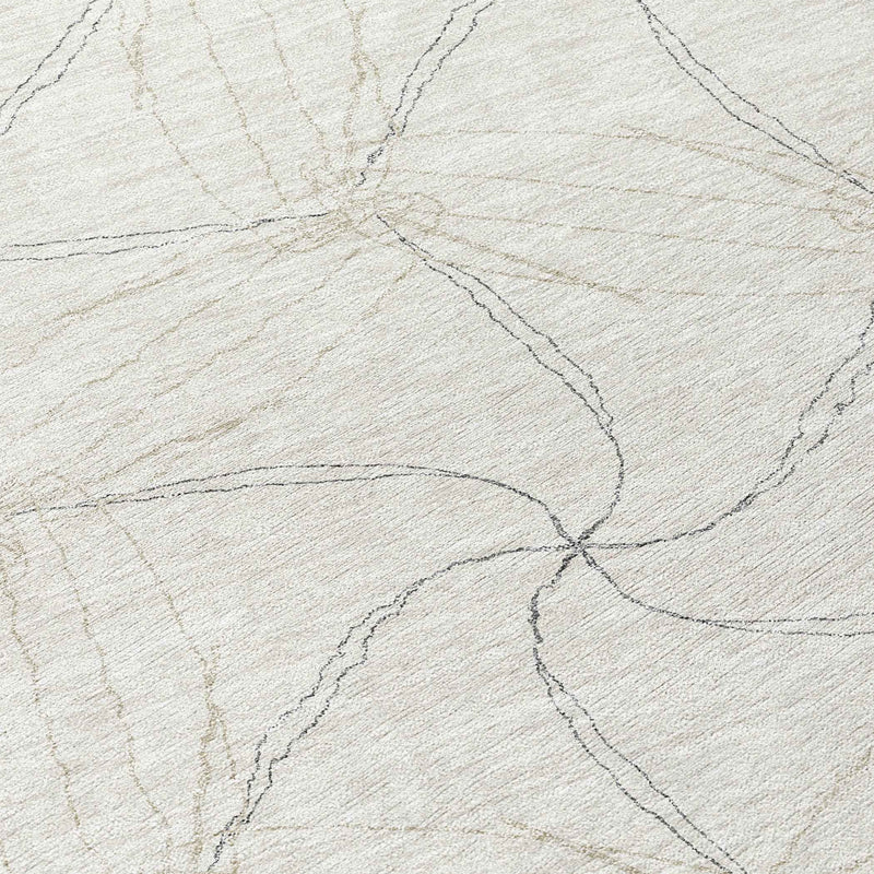 8' Ivory And Taupe Round Geometric Washable Indoor Outdoor Area Rug