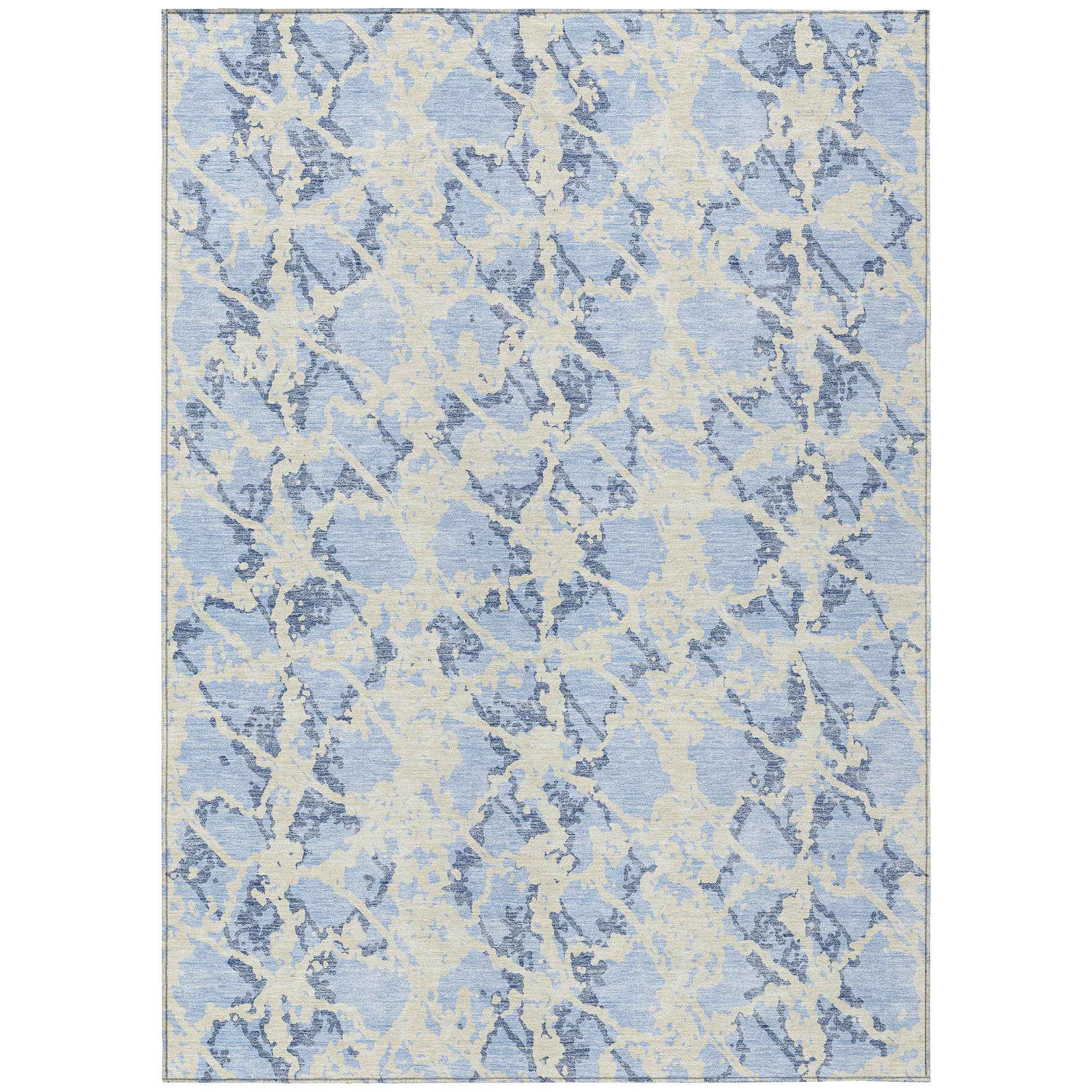 9' X 12' Sky Blue And Ivory Abstract Washable Indoor Outdoor Area Rug