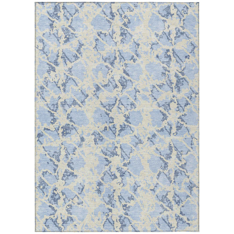 9' X 12' Sky Blue And Ivory Abstract Washable Indoor Outdoor Area Rug