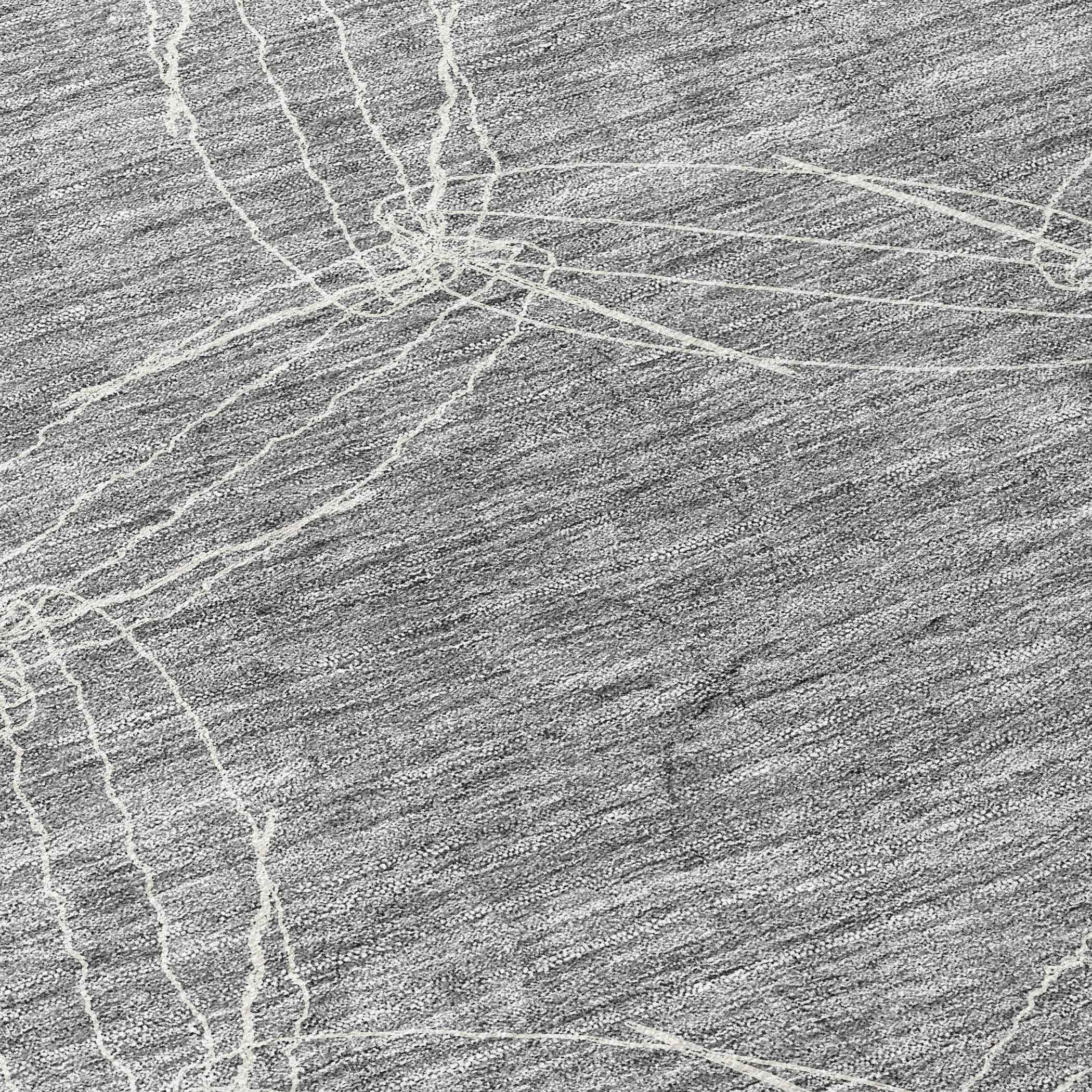 8' Gray And Ivory Round Geometric Washable Indoor Outdoor Area Rug