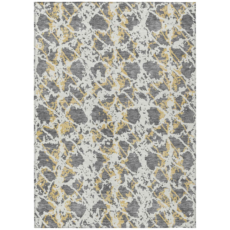 8' X 10' Gray And Ivory Abstract Washable Indoor Outdoor Area Rug