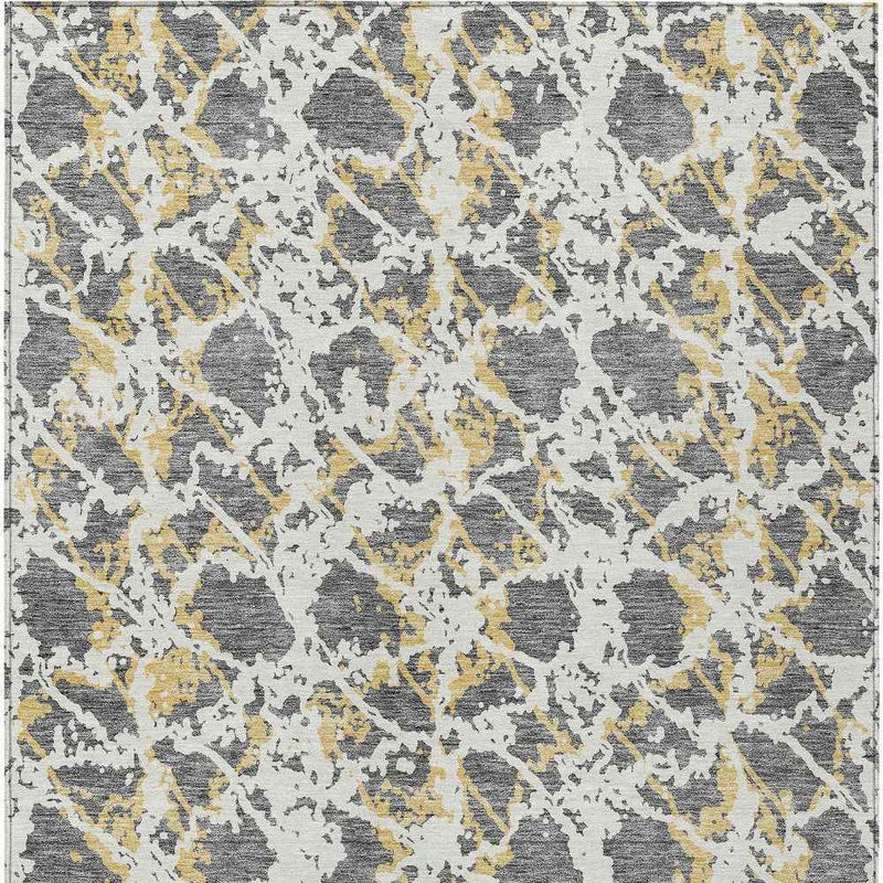 3' X 5' Gray And Ivory Abstract Washable Indoor Outdoor Area Rug