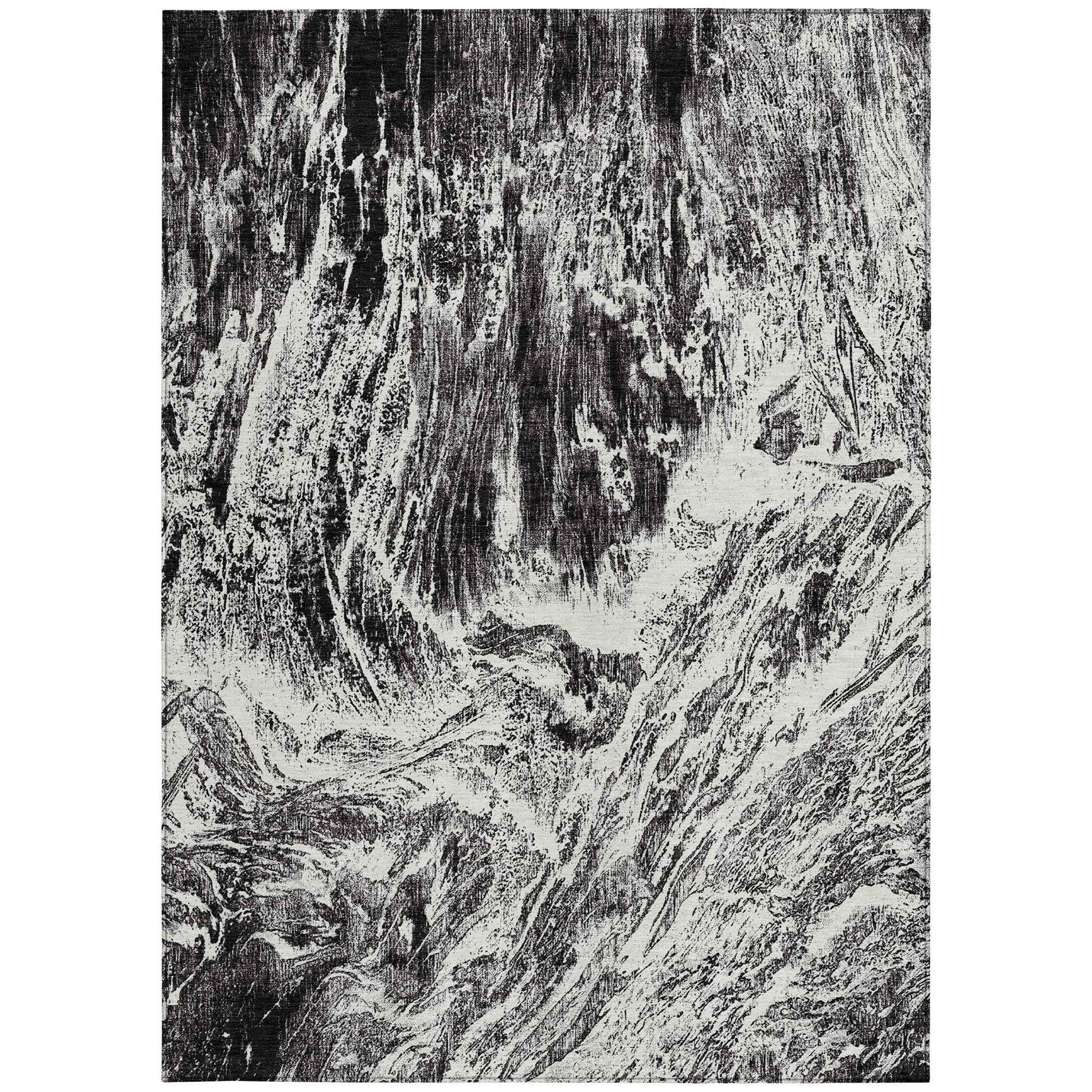 9' X 12' Black And Ivory Abstract Washable Indoor Outdoor Area Rug