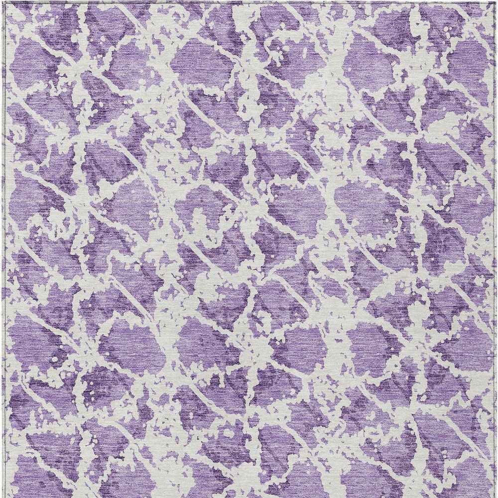 3' X 5' Lilac And Ivory Abstract Washable Indoor Outdoor Area Rug