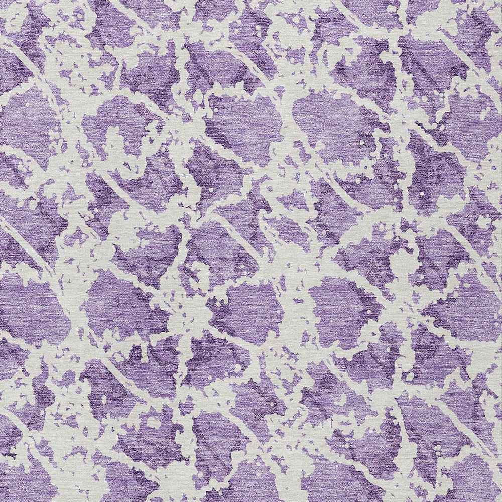 3' X 5' Lilac And Ivory Abstract Washable Indoor Outdoor Area Rug