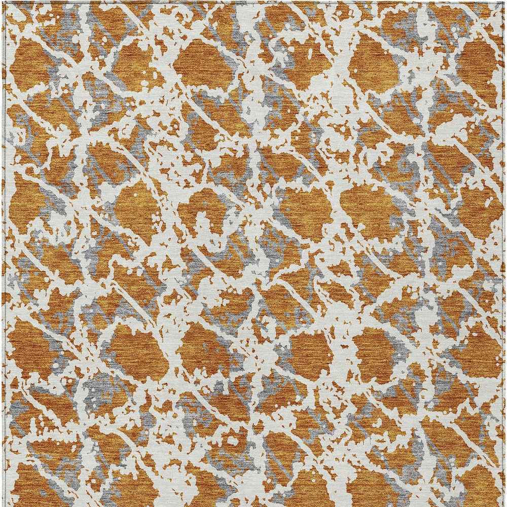 8' X 10' Copper And Ivory Abstract Washable Indoor Outdoor Area Rug