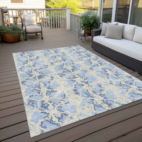 10' X 14' Sky Blue And Ivory Abstract Washable Indoor Outdoor Area Rug