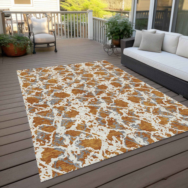 8' X 10' Copper And Ivory Abstract Washable Indoor Outdoor Area Rug
